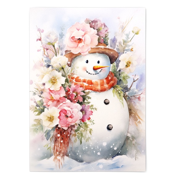 Watercolor Snowman Christmas Theme Wall Art Illustration Print Unframed - Picture 2 of 5